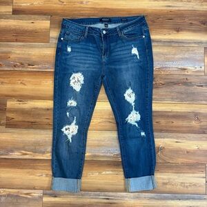 Judy Blue Lace Patch Distressed Skinny Fit Blue Jeans Size 15/33